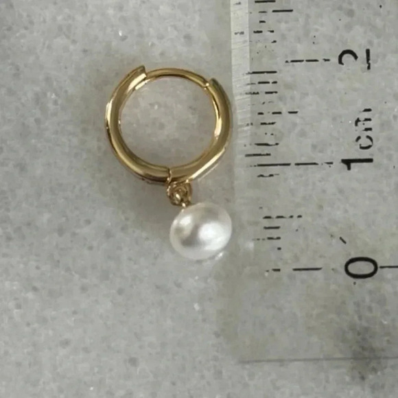 COPY - Gold Pearl Dangle Huggie Hoop Earrings - Picture 4 of 4